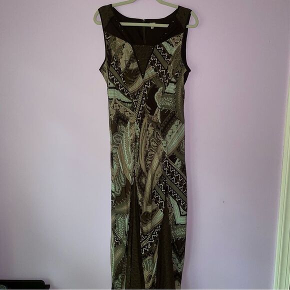 Reba Dresses & Skirts - Reba Size 12 Midi Dress Brown Boho Print Sleeveless Lace Casual